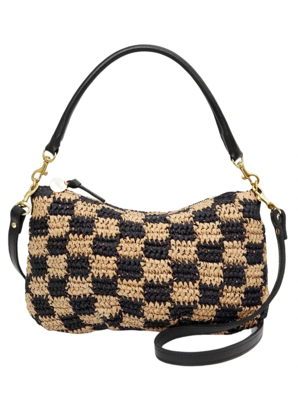 Clare V Petit Moyen Black & Natural Checker Raffia - Picture 1 of 7